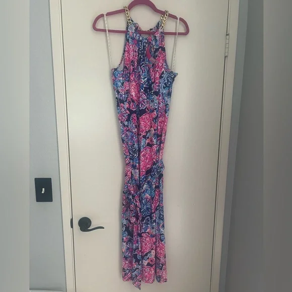 NWT Lilly Pulitzer Bingham Midi Dress Turtle Amazement Print Chain Halter XL - Picture 2 of 4